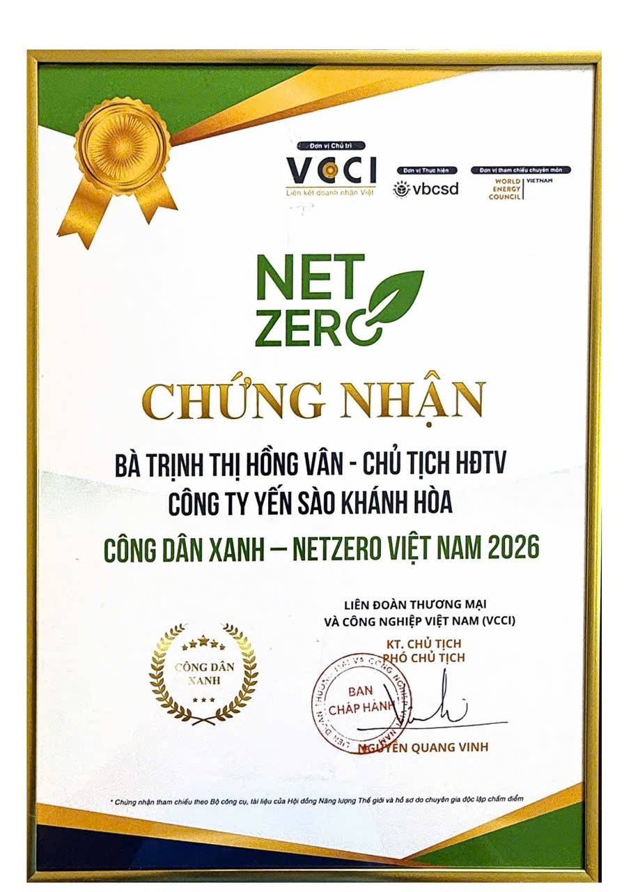 Yến Sào Khánh Hòa được vinh danh Doanh nghiệp tiêu biểu về Năng lượng môi trường Xanh Việt Nam