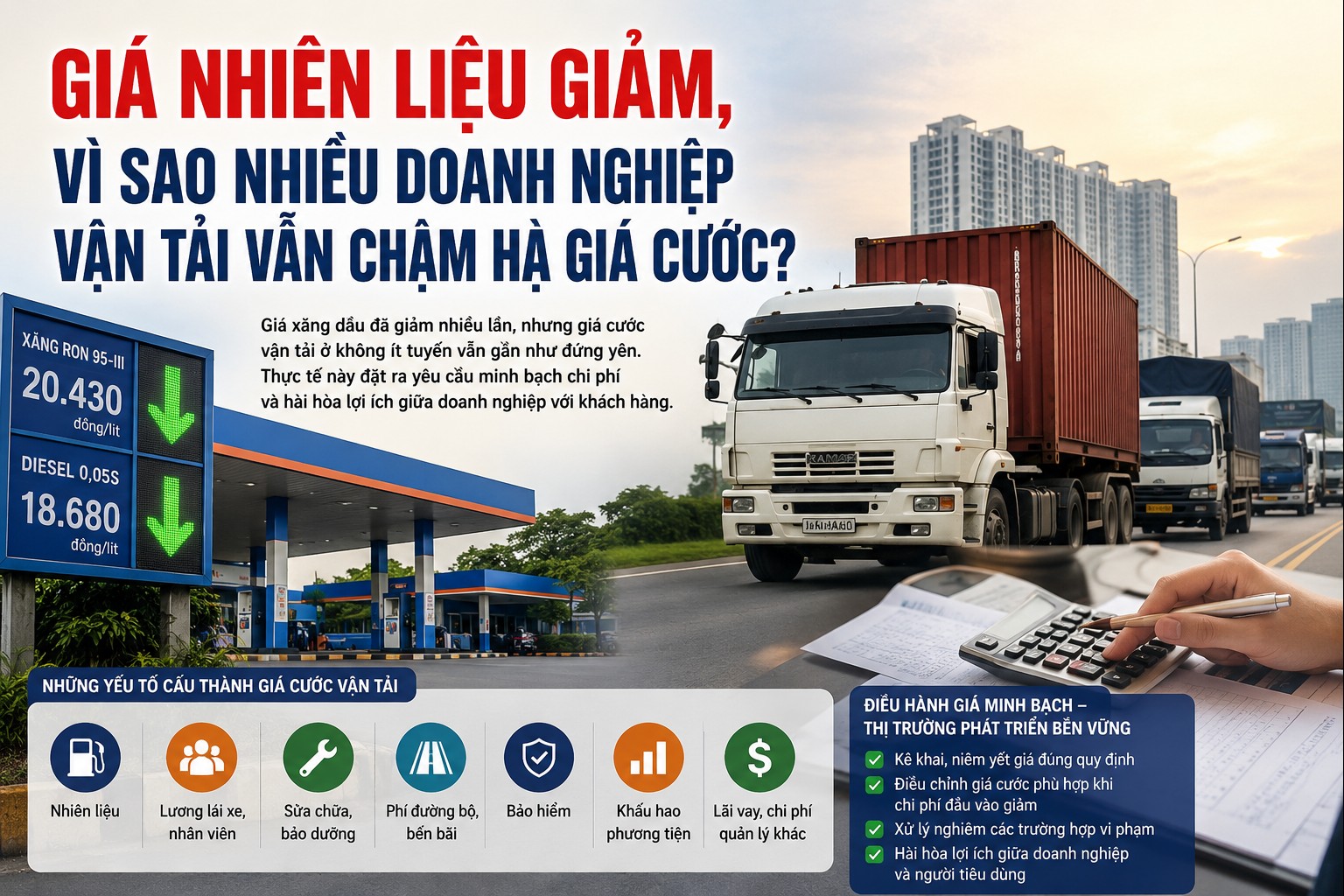 Giá nhiên liệu giảm, vì sao nhiều doanh nghiệp vận tải vẫn chậm hạ giá cước?
