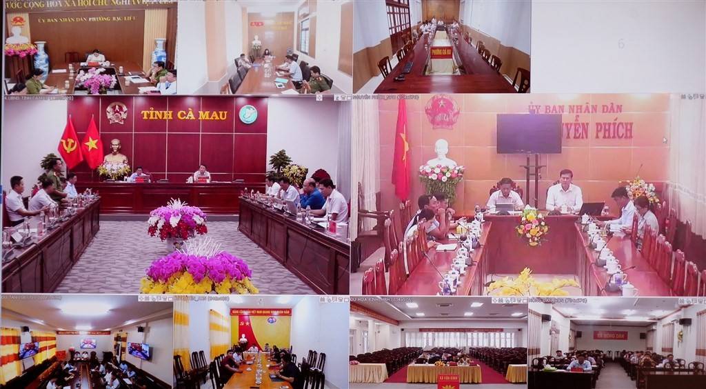 Các điểm cầu trực tuyến tại Cà Mau tham dự hội nghị đất đai