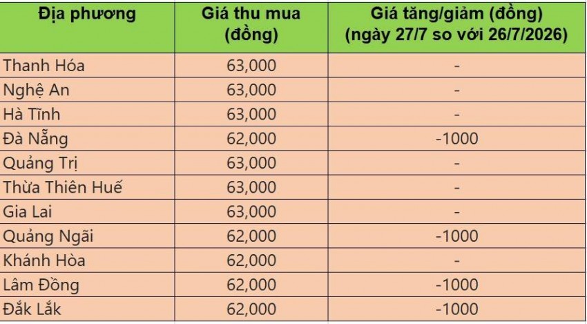 Bảng giá heo hơi tại miền Trung - Tây Nguyên hôm nay 27/7/2026