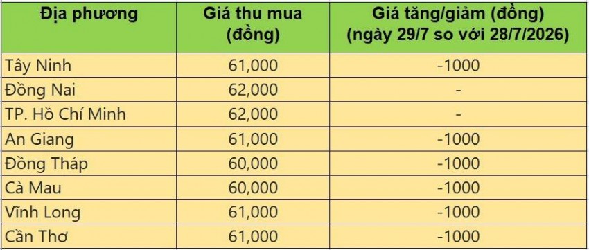 Bảng giá heo hơi tại miền Nam hôm nay 29/7/2026
