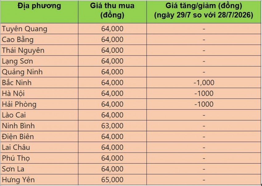 Bảng giá heo hơi tại miền Bắc hôm nay 29/7/2026