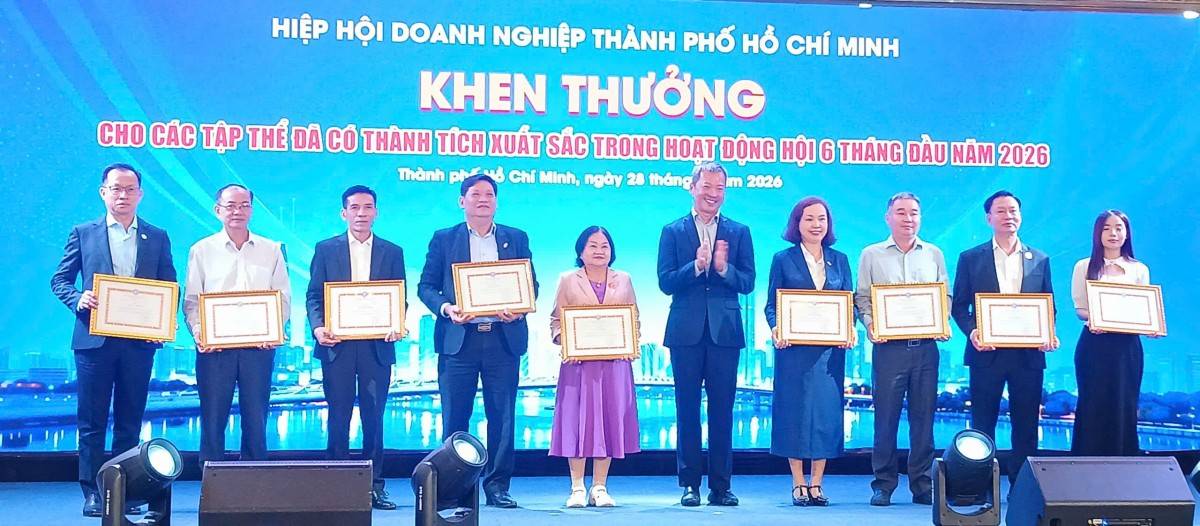 Hiệp hội Doanh nghiệp Thành phố Hồ Chí Minh cũng trao giấy khen cho các hội, câu lạc bộ và đơn vị thành viên có thành tích xuất sắc trong hoạt động 6 tháng đầu năm 2026. 