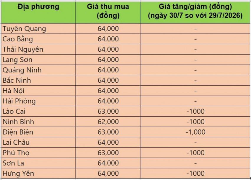 Bảng giá heo hơi tại miền Bắc hôm nay 30/7/2026
