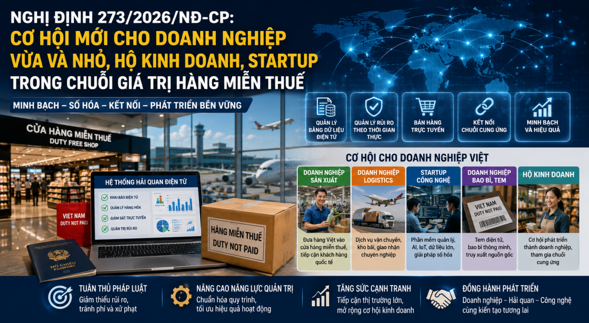 Nghị định 273/2026/NĐ-CP: Cơ hội nào cho doanh nghiệp vừa và nhỏ, hộ kinh doanh và startup trong chuỗi giá trị hàng miễn thuế?