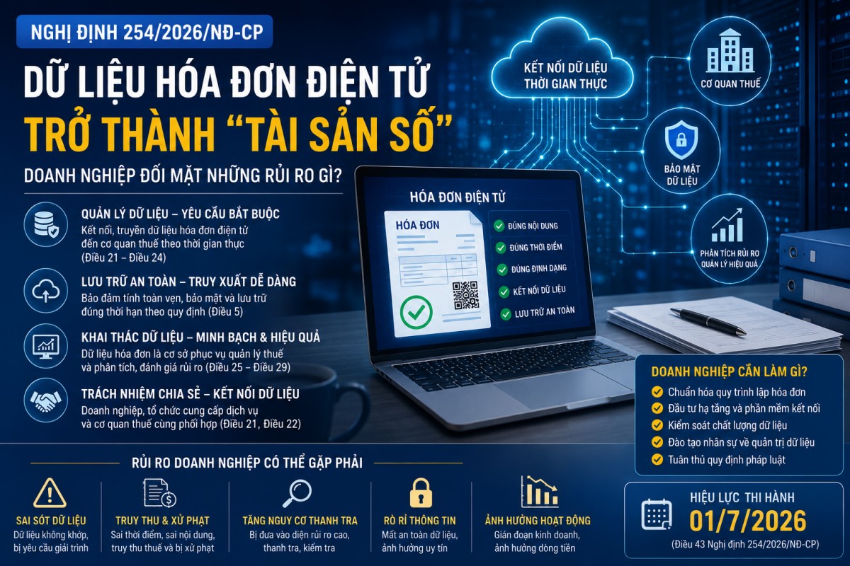 Nghị định 254/2026/NĐ-CP: Dữ liệu hóa đơn điện tử trở thành "tài sản số" – Doanh nghiệp đối mặt những rủi ro gì?