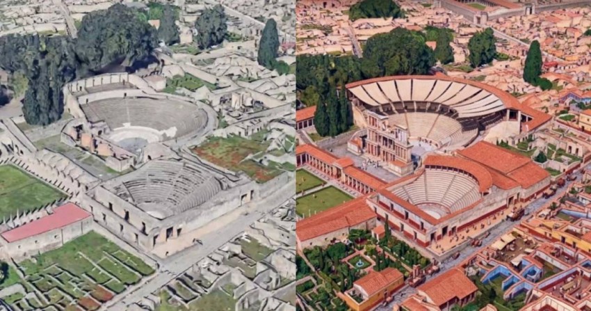 Ảnh gốc hiển thị trên Google Earth (trái) và ảnh khi được chỉnh sửa qua Nano Banana của Google (phải)