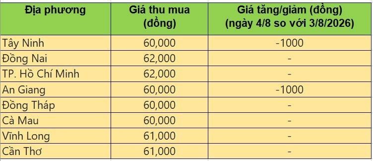 Bảng giá heo hơi tại miền Nam hôm nay 4/8/2026