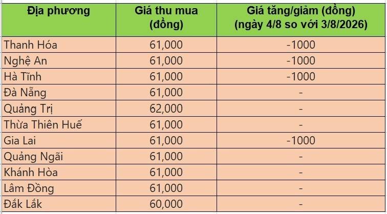 Bảng giá heo hơi tại miền Trung - Tây Nguyên hôm nay 4/8/2026