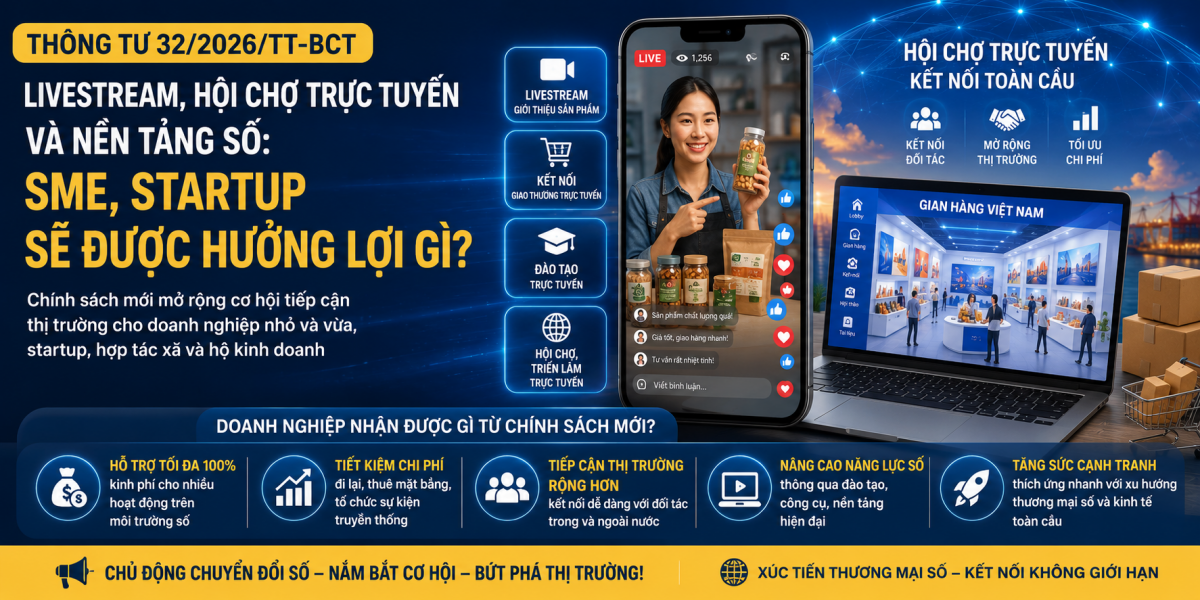 Thông tư 32/2026/TT-BCT: Livestream, hội chợ trực tuyến và nền tảng số – SME, startup sẽ được hưởng lợi gì?
