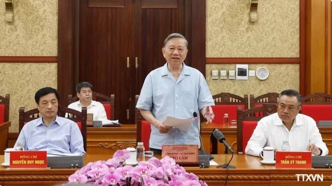 Tổng Bí thư, Chủ tịch nước Tô Lâm làm việc với Ban Thường vụ Đảng ủy Thanh tra Chính phủ. ngày 27/7/2026 (Ảnh: Thống Nhất/TTXVN)