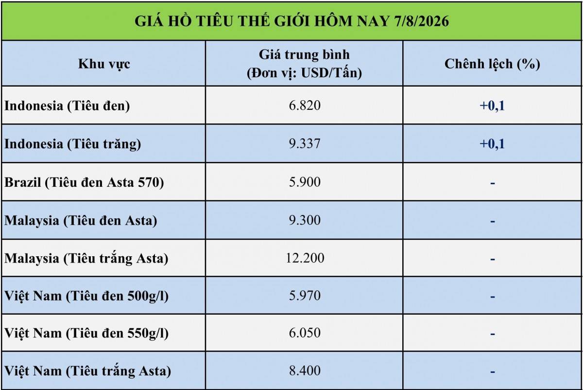 Giá tiêu hôm nay 7/8/2026:
