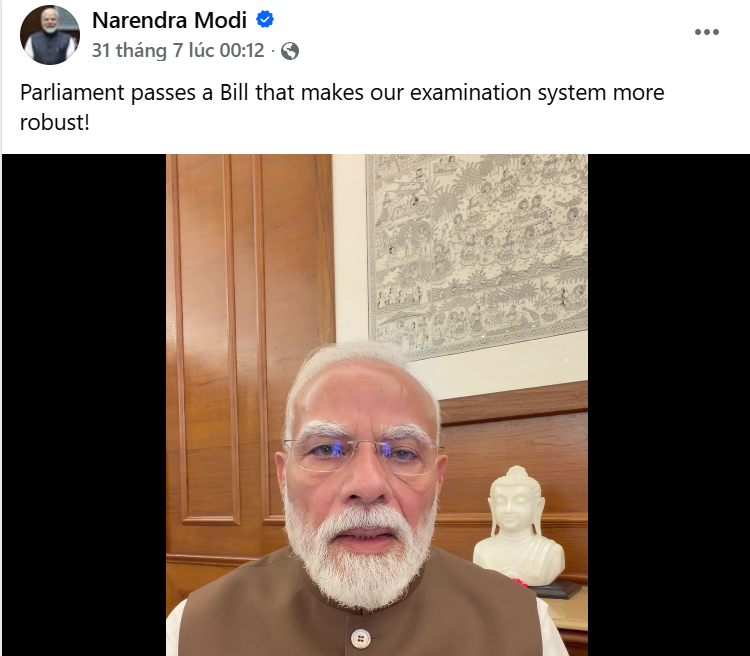 Thủ tướng Ấn Độ Narendra Modi trong một video đăng tải lên trang Facebook ngày 31/7, cam kết giải quyết các vấn đề liên quan đến thi cử của sinh viên