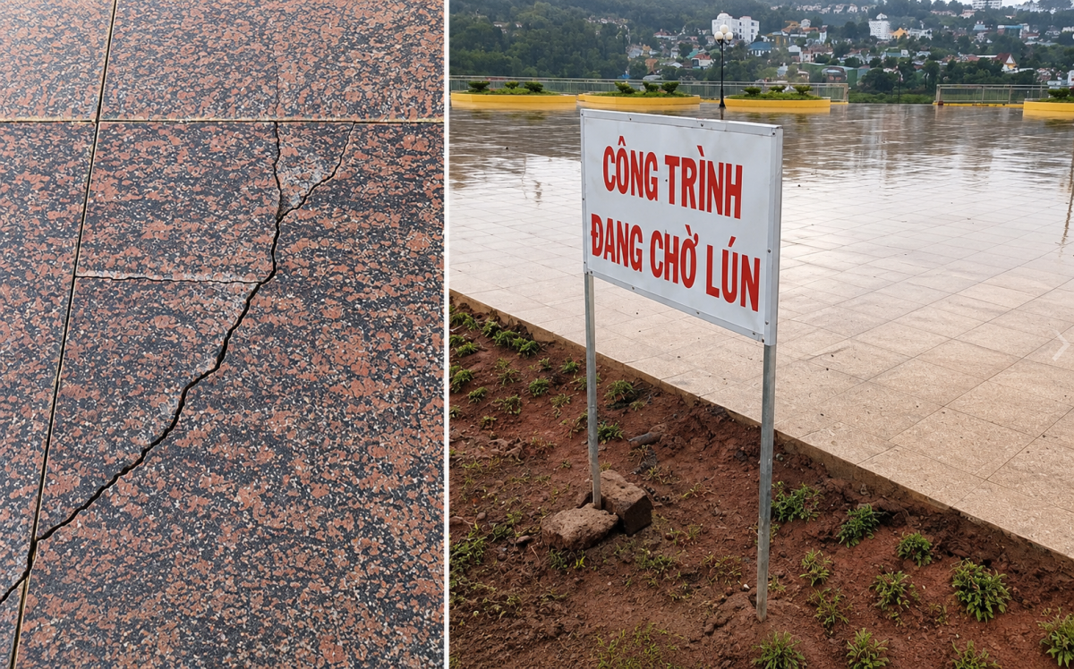 Lâm Đồng: Quảng trường Gia Nghĩa xuất hiện vết lún