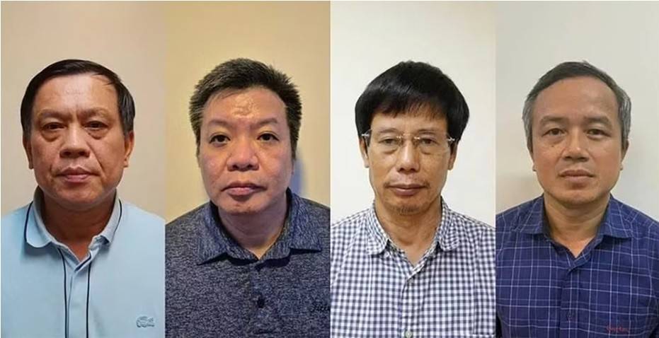 Các bị cáo (từ trái qua phải): Nguyễn Bá Hoan, Tống Hải Nam, Nguyễn Gia Liêm, Phạm Viết Hương. (Ảnh: Nguồn Bộ Công an)