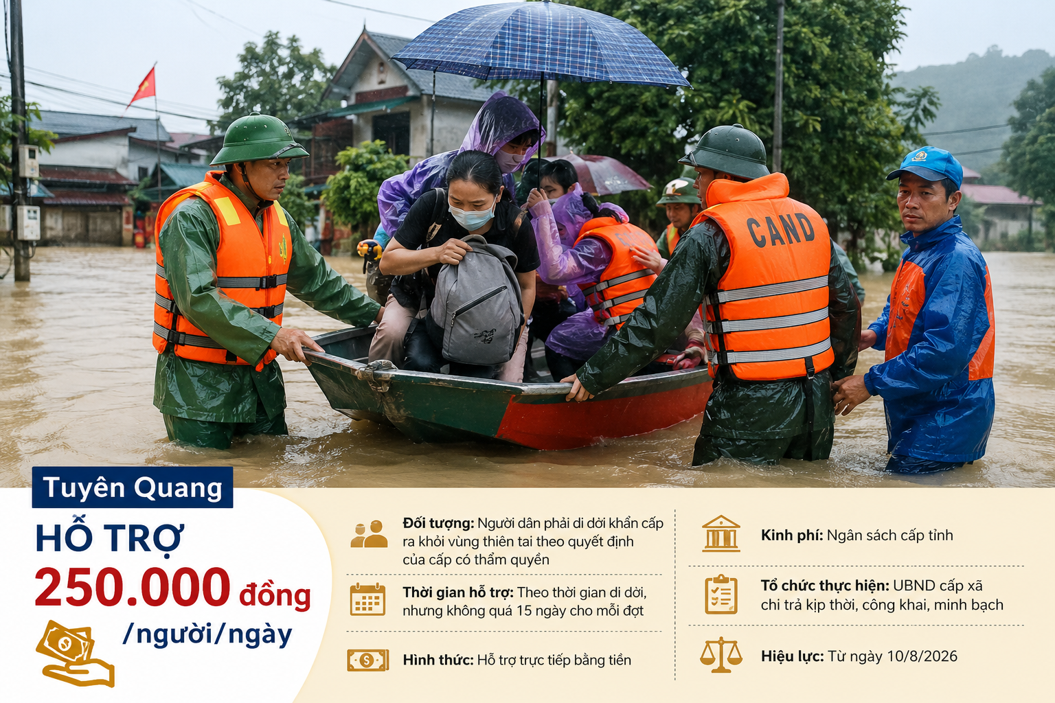 Tuyên Quang hỗ trợ 250.000 đồng/ngày cho người dân phải di dời do thiên tai
