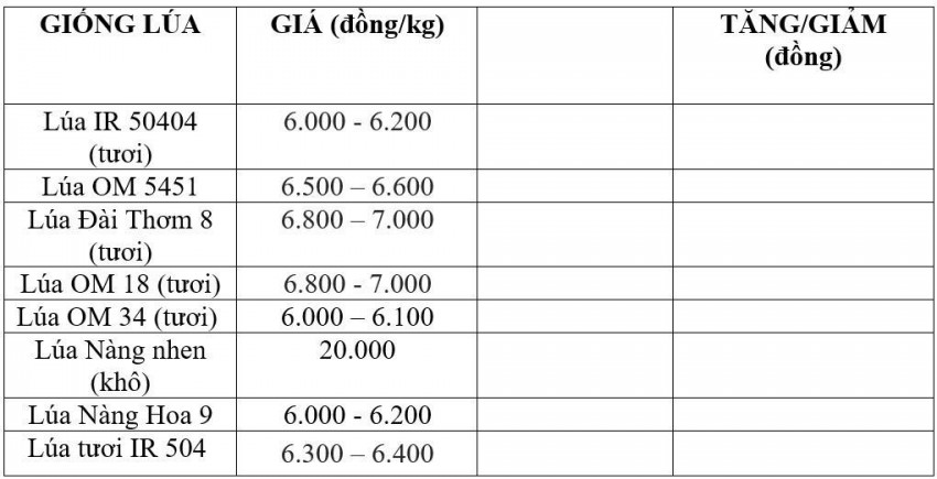 Bảng giá lúa hôm nay 27/8/2026