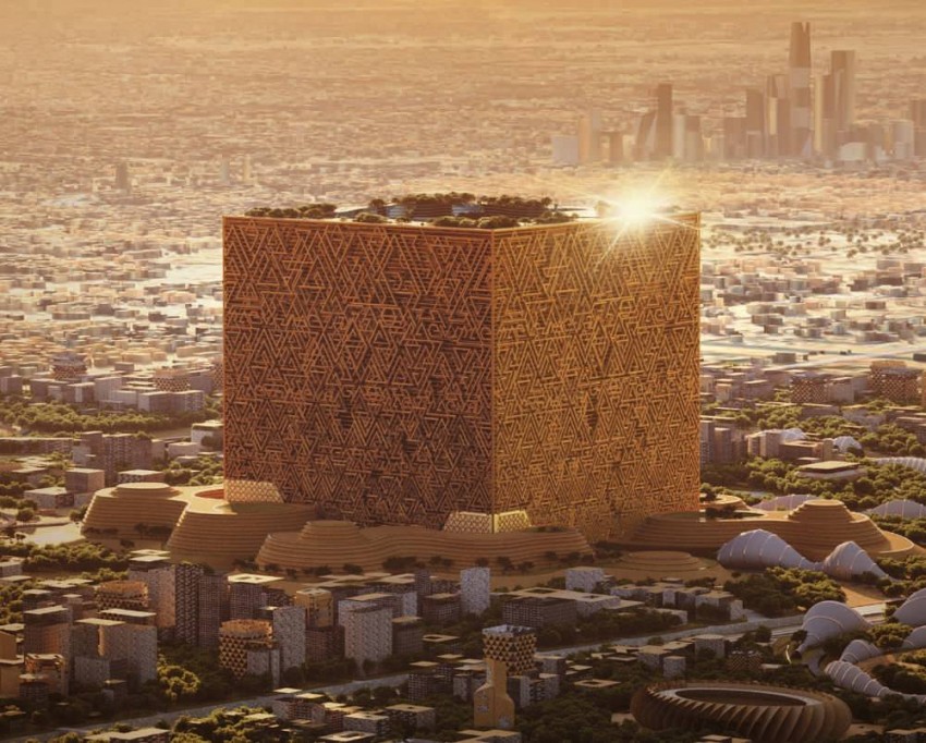 Phác thảo trung tâm dự án New Murabba, nằm tại thủ đô Riyadh (Arab Saudi) với tâm điểm là toà nhà hình khối lập phương