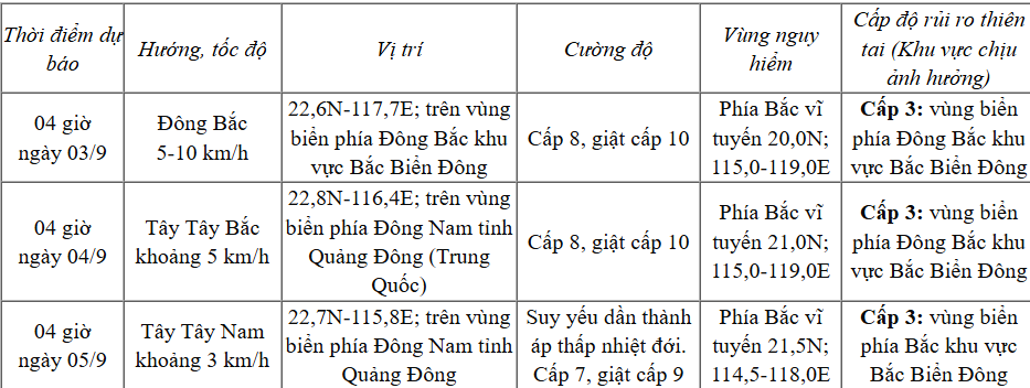 Dự báo diễn biến bão (trong 24 đến 72 giờ tới)