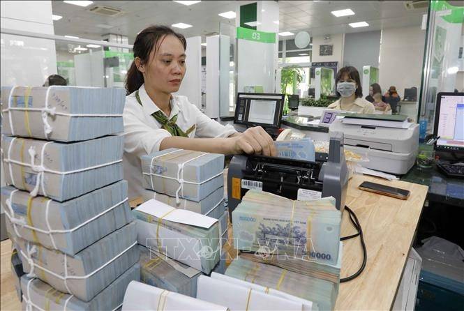Khách hàng giao dịch tại Vietcombank chi nhánh Vĩnh Phúc. Ảnh minh họa: TTXVN