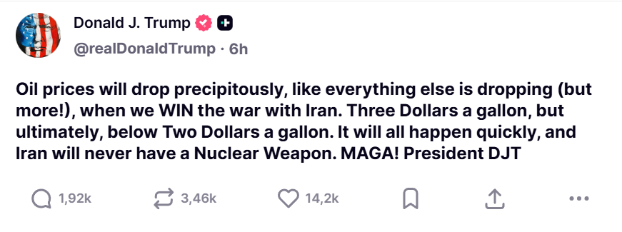 Tuyên bố của Tổng thống Mỹ Donald Trump trên mạng xã hội Truth Social về triển vọng trước việc Mỹ đạt được mục tiêu thành công trên chiến trường Iran - Trung Đông