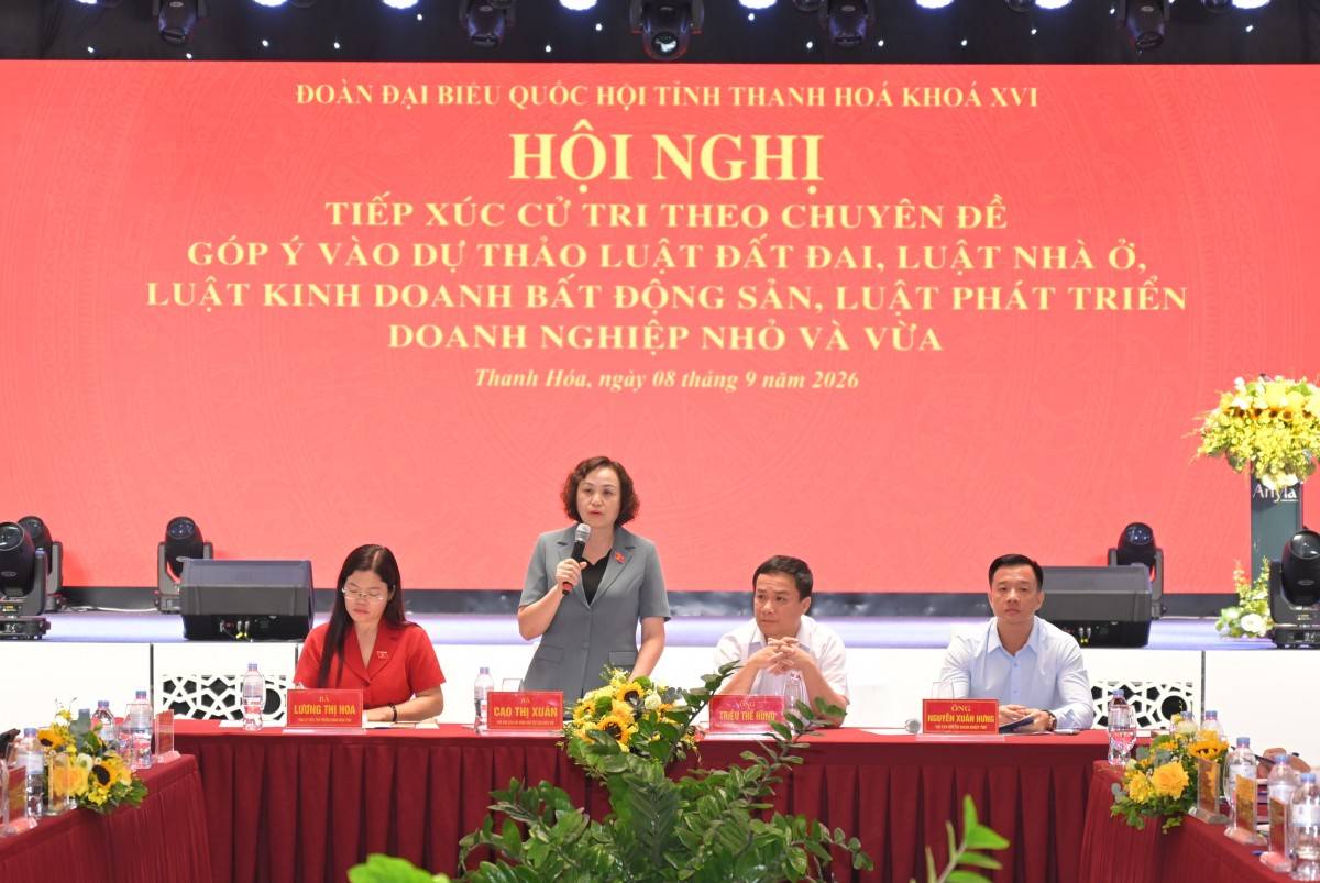 Phó Chủ tịch Hội đồng Dân tộc của Quốc hội Cao Thị Xuân phát biểu kết luận hội nghị.