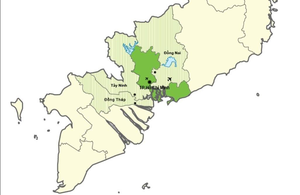 Vị trí Vùng Thành phố Hồ Chí Minh với Thành phố Hồ Chí Minh là đô thị trung tâm của vùng