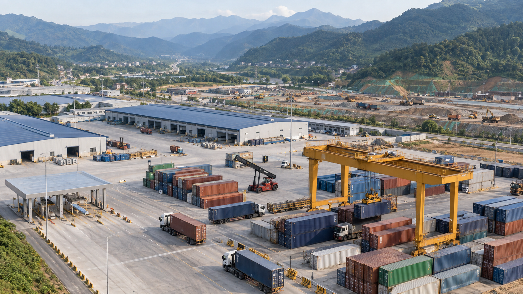 Cảng cạn Kim Thành được kỳ vọng bổ sung năng lực tập kết, lưu giữ và luân chuyển hàng hóa qua khu vực cửa khẩu Lào Cai. Ảnh minh họa tạo bằng AI.