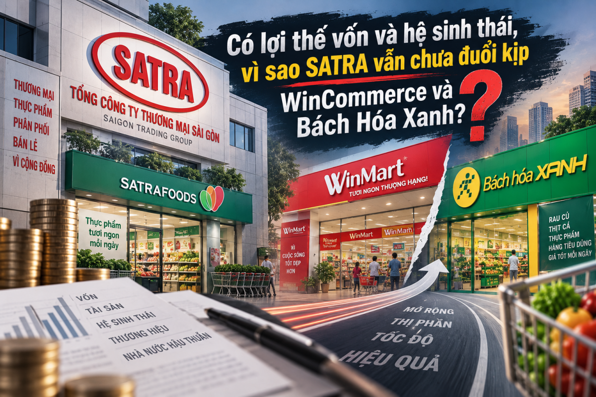 Có lợi thế vốn và hệ sinh thái, vì sao SATRA vẫn chưa đuổi kịp WinMart và Bách Hóa Xanh?