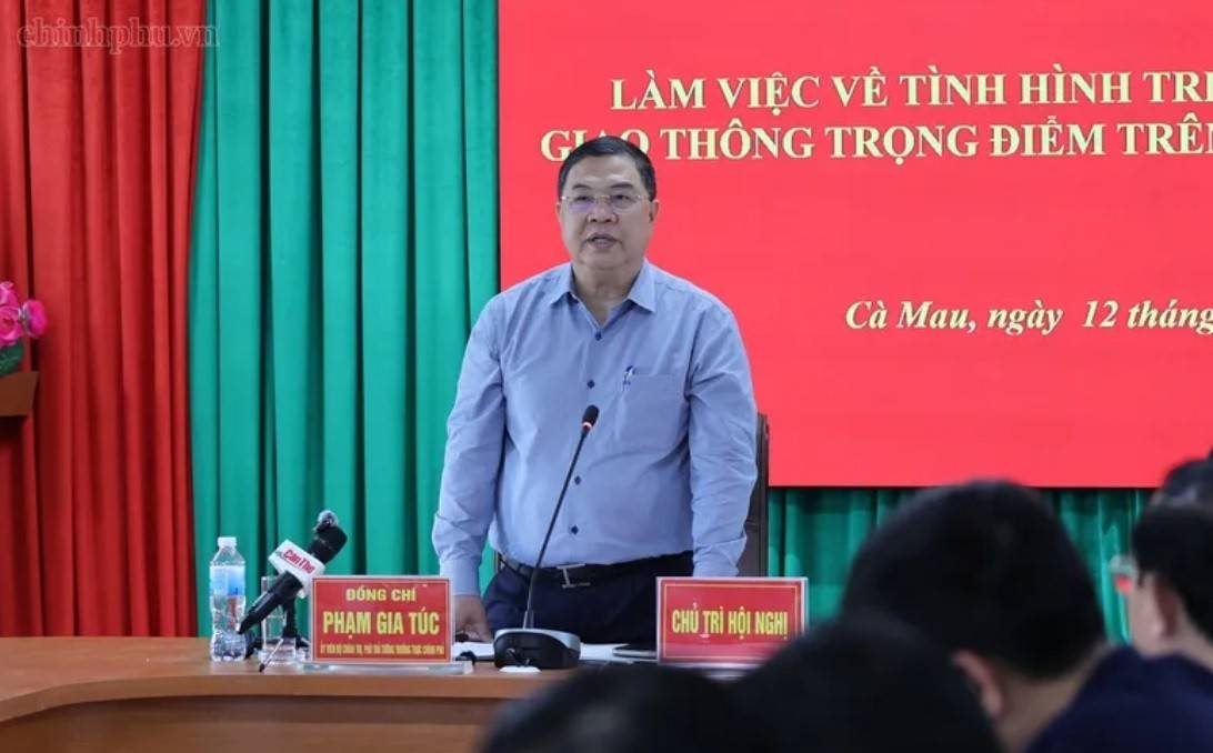 Phó Thủ tướng Thường trực Phạm Gia Túc chủ trì cuộc làm việc về tình hình triển khai các dự án giao thông trọng điểm tại Đồng bằng sông Cửu Long - Ảnh: VGP