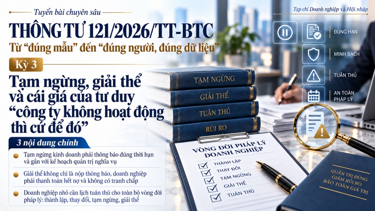 Thông tư 121/2026/TT-BTC: Tạm ngừng, giải thể và cái giá của tư duy “công ty không hoạt động thì cứ để đó"