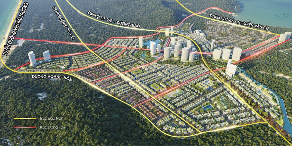 Phối cảnh trục đường ĐT.975 và các tuyến đường quan trọng khác khác của Phú Quốc