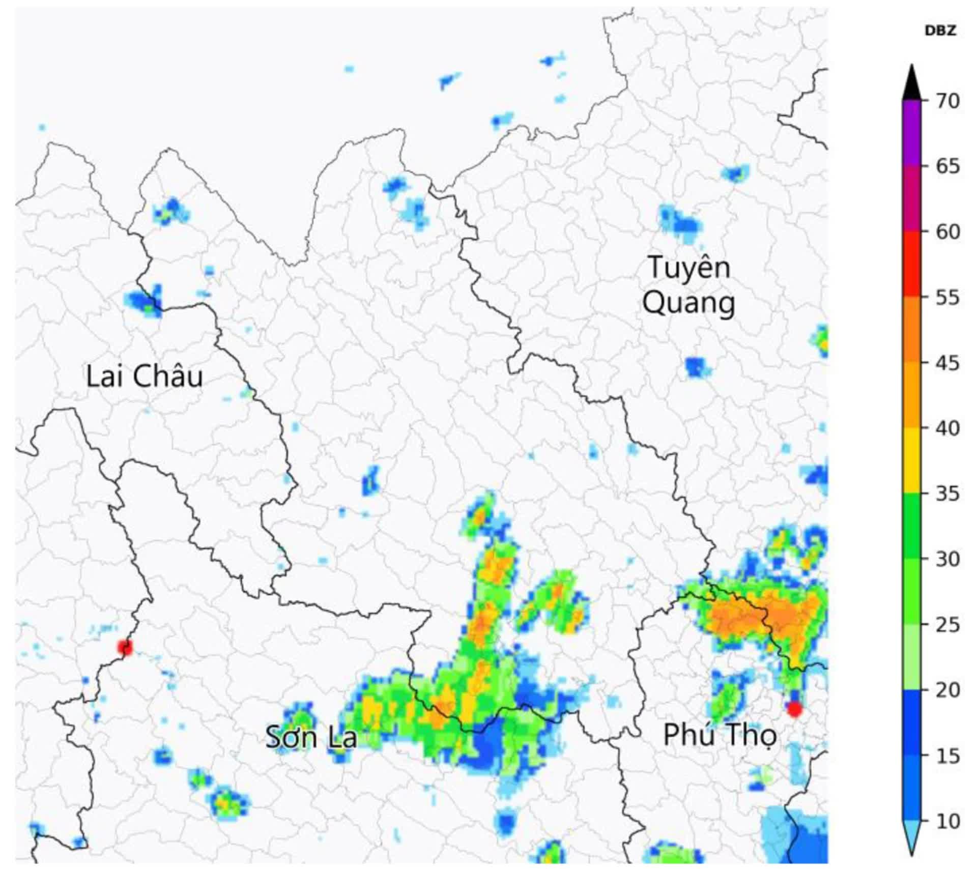 Ảnh radar thời tiết tỉnh Lào Cai lúc 13h10 ngày 23/9/2026 (Nguồn: Trung tâm Mạng lưới KTTV Quốc gia, http://hymetnet.gov.vn)