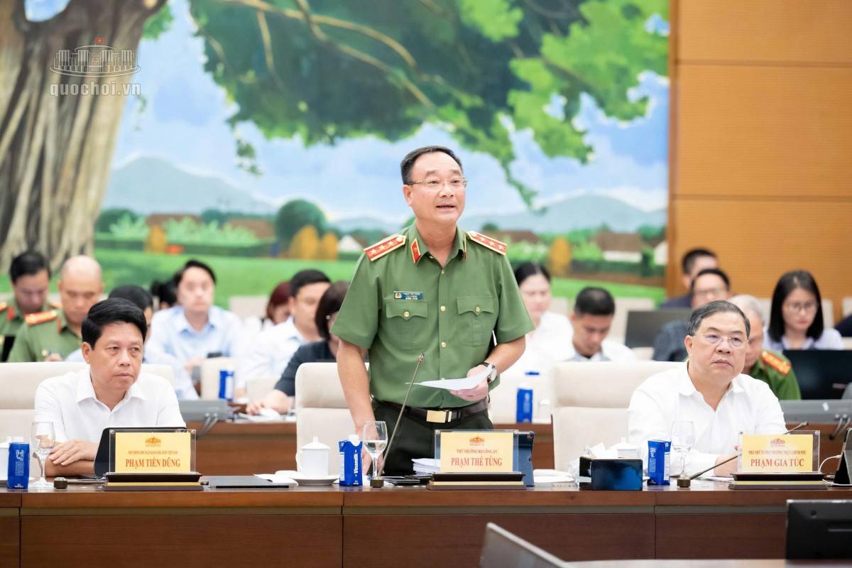 Thứ trưởng Bộ Công an - Thượng tướng Phạm Thế Tùng trình bày Tờ trình tóm tắt dự án Luật An ninh dữ liệu - (Ảnh: https://quochoi.vn).