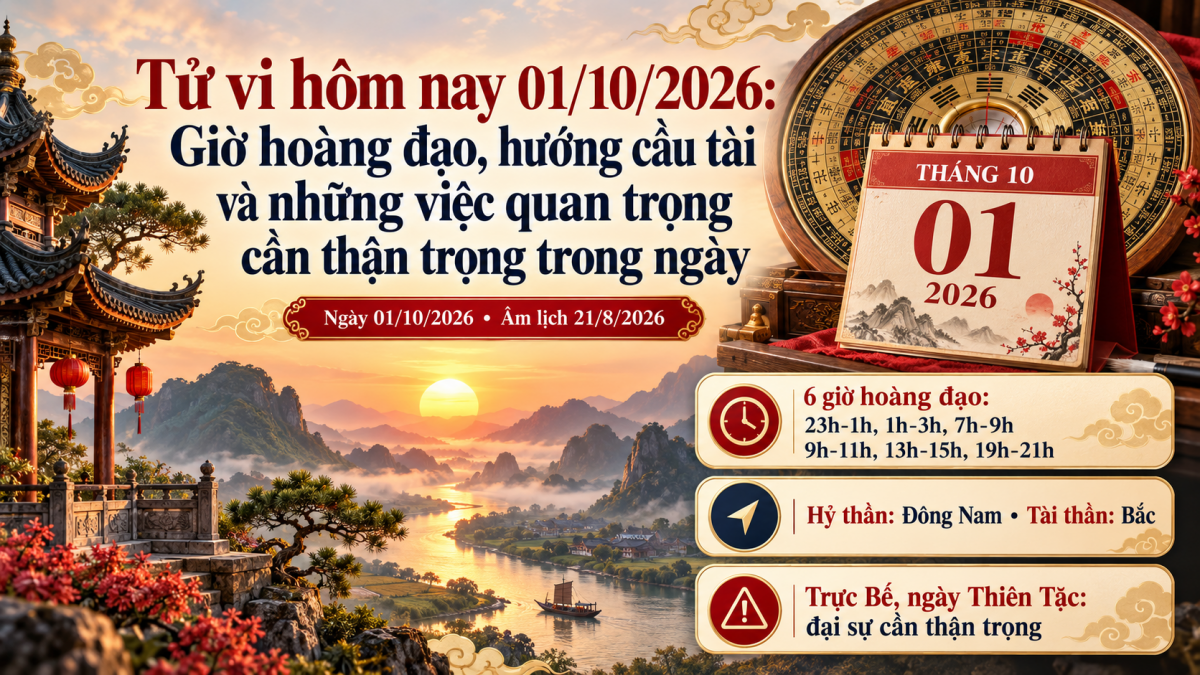 Tử vi hôm nay 01/10/2026: tốt hay xấu? Nhiều cát tinh xuất hiện nhưng trực Bế khiến đại sự cần cân nhắc