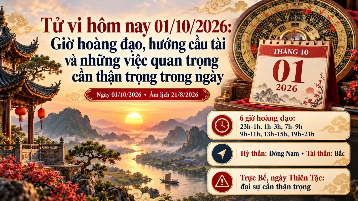Tử vi hôm nay 01/10/2026: Tốt hay xấu? Nhiều cát tinh xuất hiện nhưng trực Bế khiến đại sự cần cân nhắc