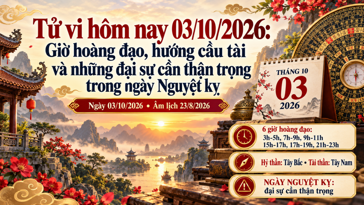 Tử vi hôm nay 03/10/2026: Cầu tài thuận đến đâu khi trực Trừ đẹp nhưng Nguyệt kỵ cùng xuất hiện?