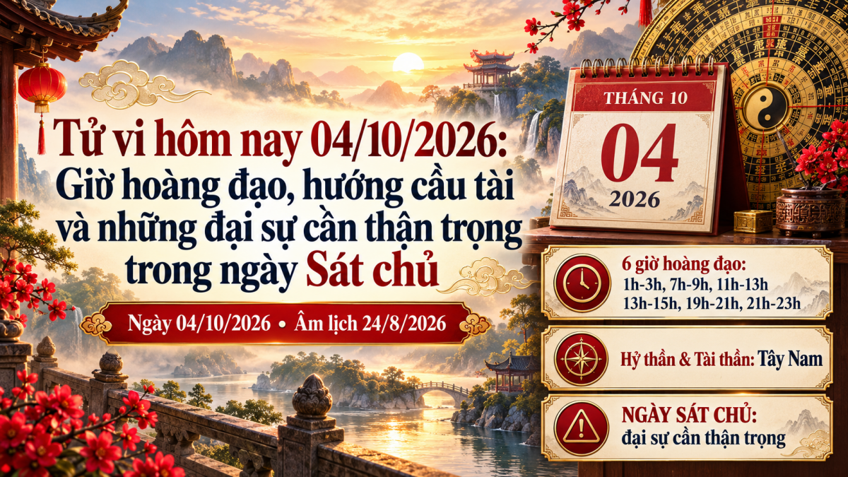 Tử vi hôm nay 04/10/2026: Có phải ngày đẹp? Xem cát tinh, hung tinh và những đại sự không nên vội vàng