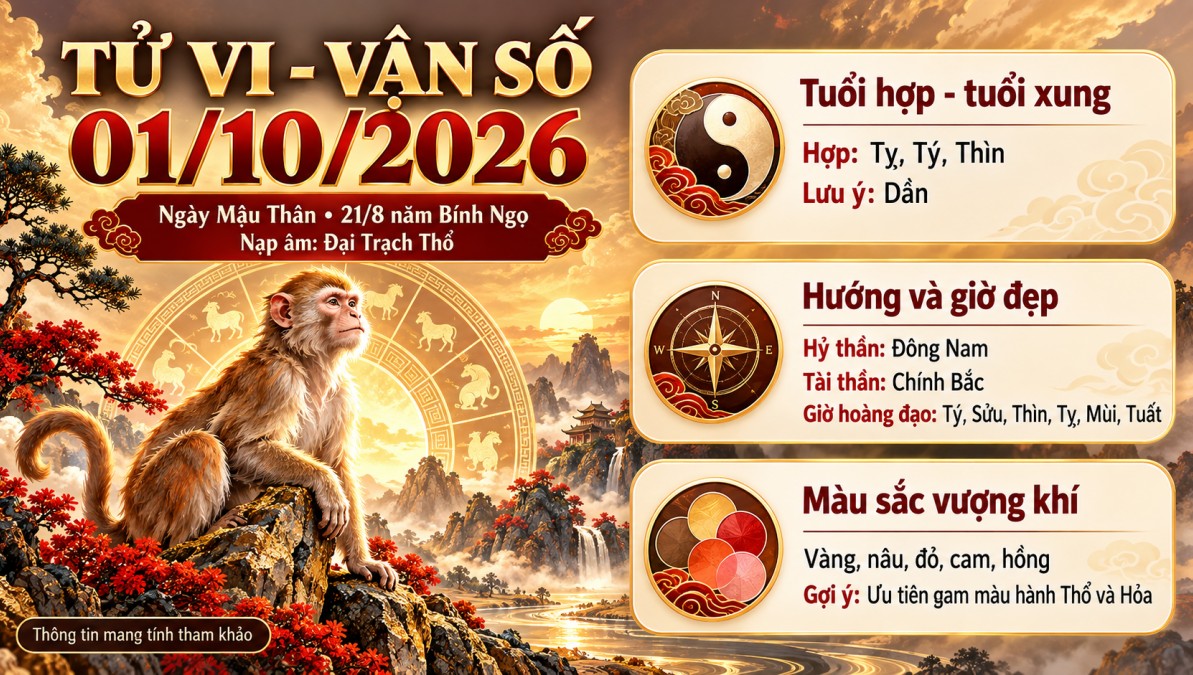 Tử vi - Vận số ngày 01/10/2026: Ngày Mậu Thân tiểu hắc, việc nào nên làm và điều gì cần đặc biệt thận trọng?