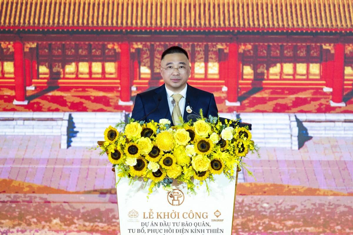 Ông Trần Minh Sơn -Thành viên Hội đồng sáng lập, Phó Chủ tịch Thường trực Hội đồng quản trị Tập đoàn Sun Group chia sẻ tại lễ khởi công