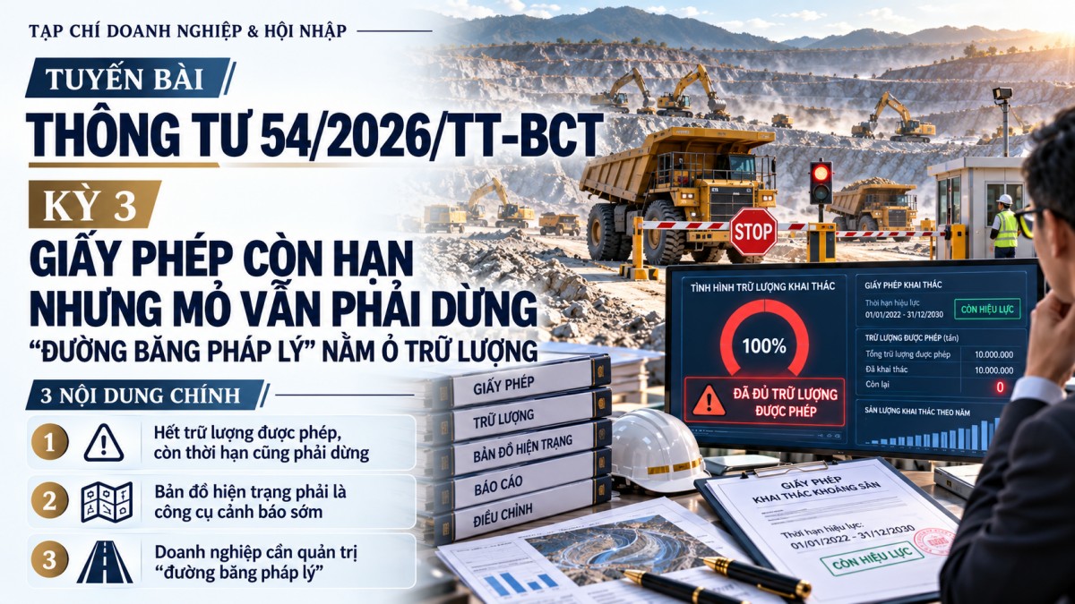 Thông tư 54/2026/TT-BCT: Giấy phép còn hạn nhưng mỏ vẫn phải dừng – “đường băng pháp lý” của doanh nghiệp nằm ở trữ lượng
