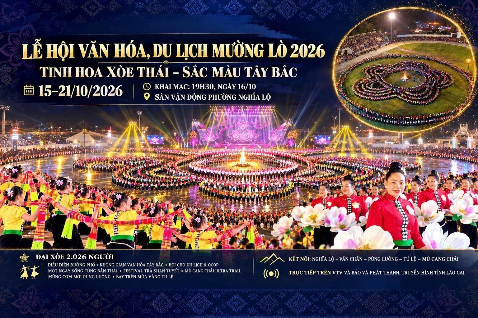 Mường Lò 2026: Đại Xòe 2.026 người mở hành trình khám phá sắc màu Tây Bắc
