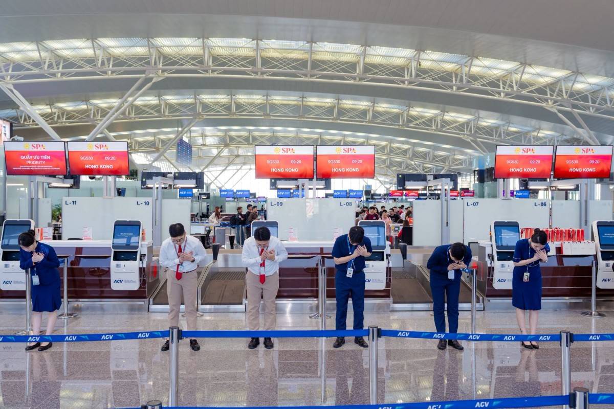 Quầy làm thủ tục của Sun PhuQuoc Airways tại Cảng HKQT Nội Bài
