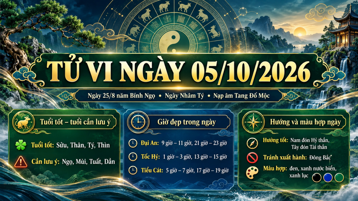 Tử vi - Vận số ngày 06/10/2026: 4 con giáp đón vận sáng, 4 tuổi nên thận trọng và khung giờ xuất hành đáng chú ý