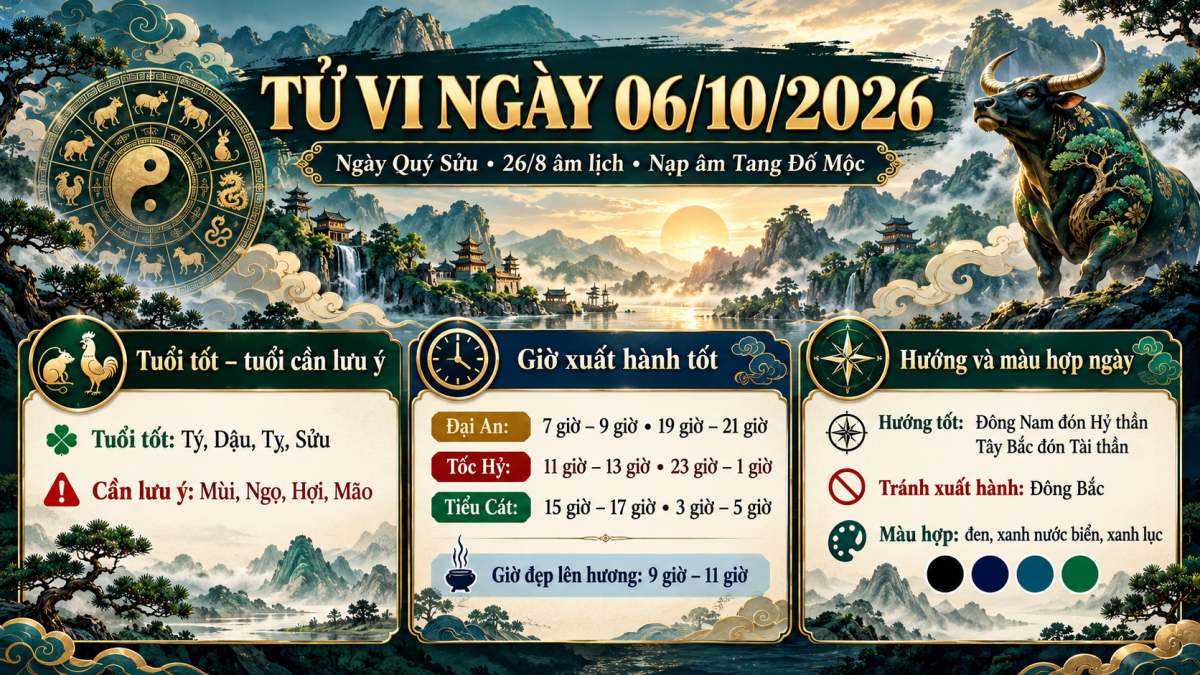 Tử vi - Vận số ngày 06/10/2026: Tý, Dậu, Tỵ, Sửu gặp thuận lợi, tuổi nào nên tránh quyết định vội vàng trong ngày?