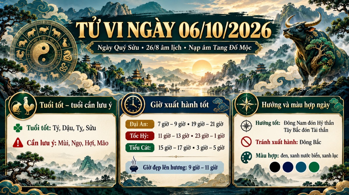 Tử vi - Vận số ngày 06/10/2026: Tý, Dậu, Tỵ, Sửu gặp thuận lợi, tuổi nào nên tránh quyết định vội vàng trong ngày?