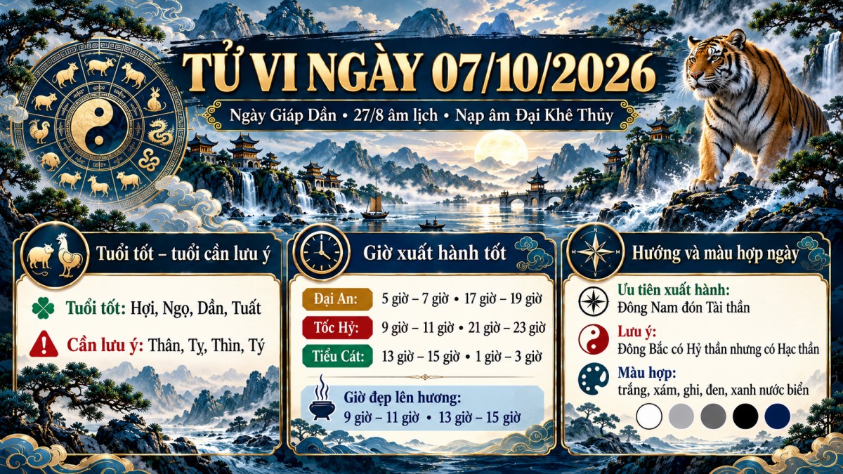 Tử vi - Vận số ngày 07/10/2026: Giờ cầu tài, hướng xuất hành và tuổi nào thuận lợi cho công việc, giao dịch?