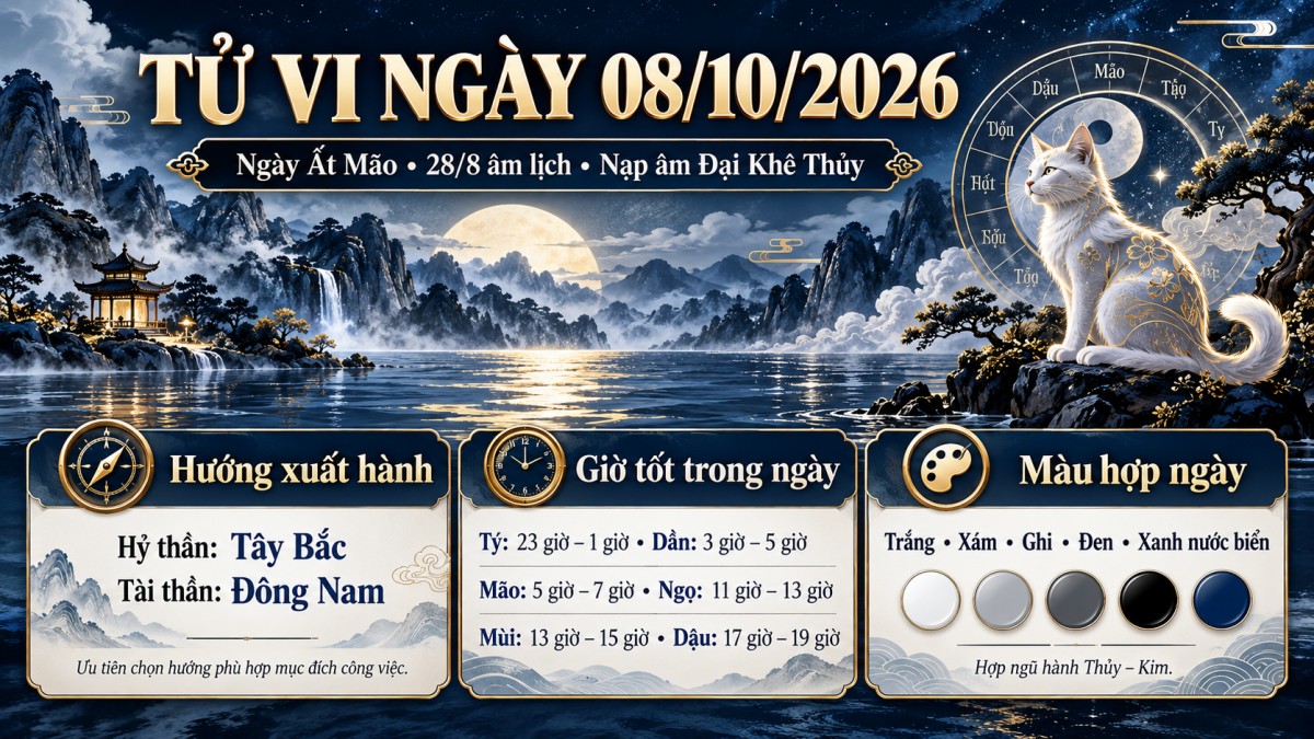 Tử vi - Vận số ngày 08/10/2026: Màu hợp, thực phẩm nên dùng và những vật dụng hành Thổ cần tiết chế