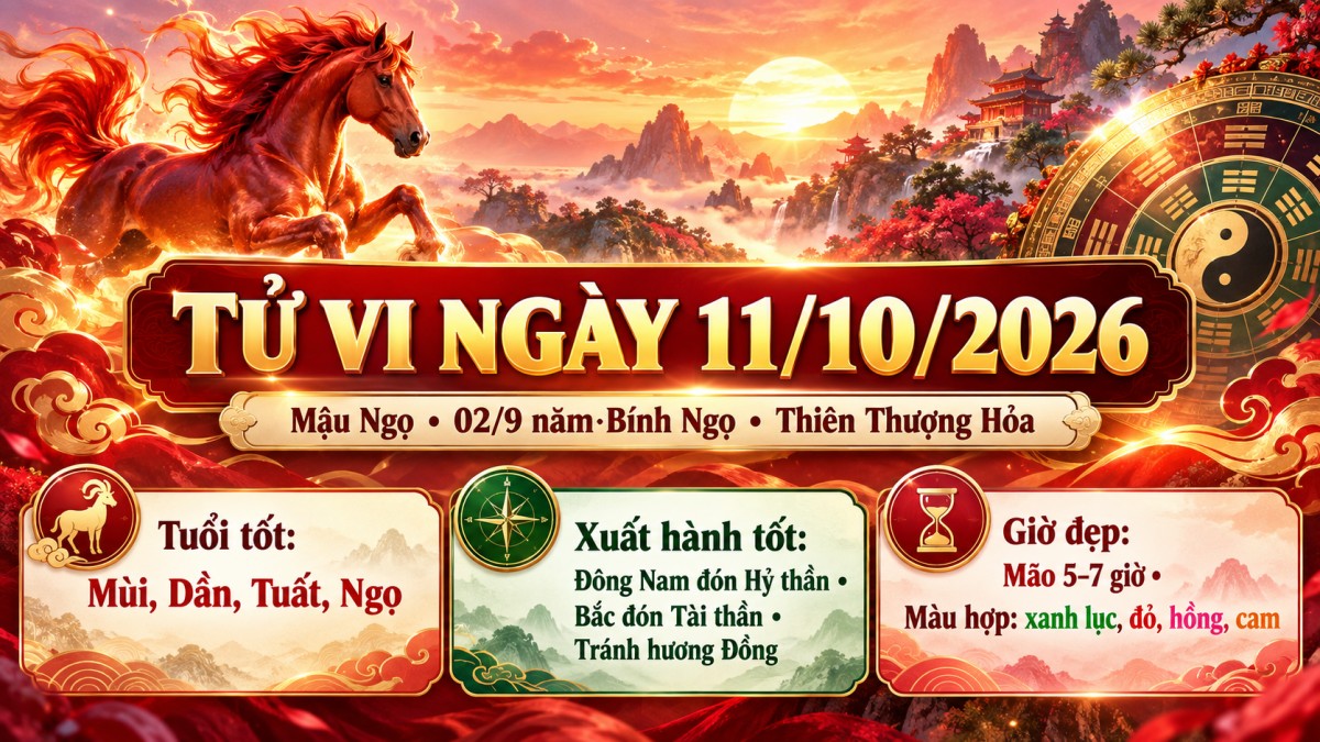 Tử vi - Vận số ngày 11/10/2026: Xem tuổi tốt xấu, giờ đẹp, hướng cát và màu may mắn để chủ động cả ngày