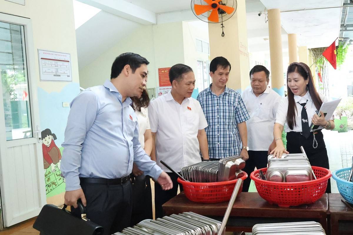 Đoàn đại biểu Quốc hội Hà Tĩnh khảo sát việc thực hiện chính sách, pháp luật về an toàn thực phẩm tại Trường Tiểu học Hoa Sen (phường Thành Sen).